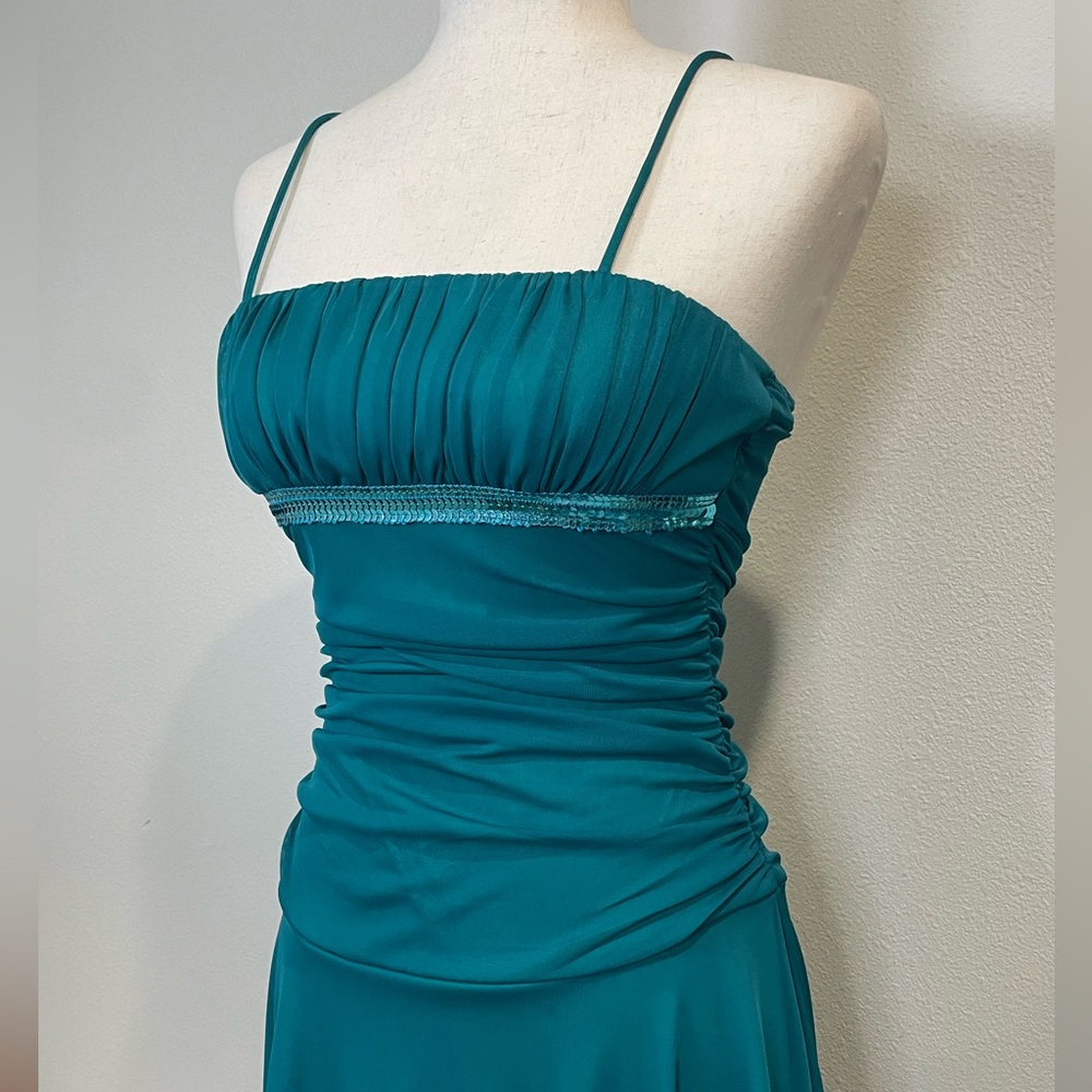 Y2K Vintage Women's Deep Teal Blue Dress Fairycore Balletcore Sequins Size Small - Picture 2 of 15